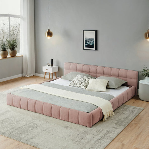 English Elm California King Upholstered Bed Frame In Soft Pink Chenille - No Box Spring Needed, Modern Design! W487P311319