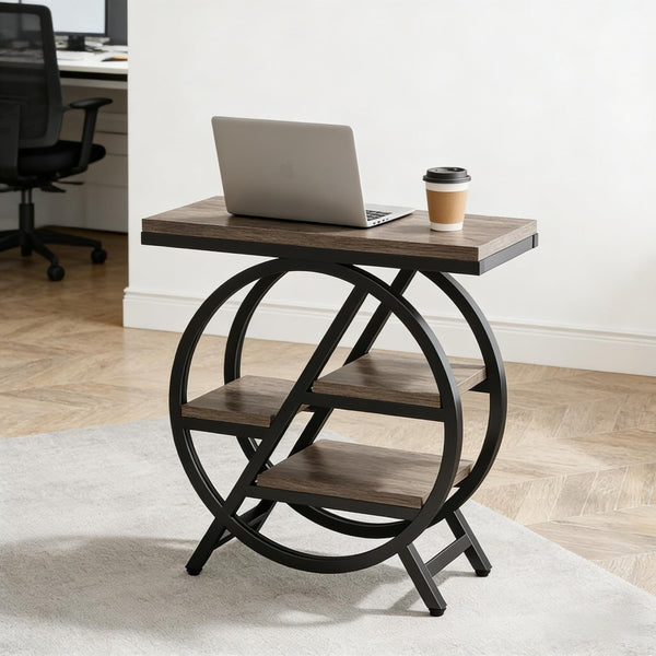 English Elm Bedside 4 Tier Open Shelf Table Matte Black Steel Frame Industrial Rustic Gray Top T3971P451289