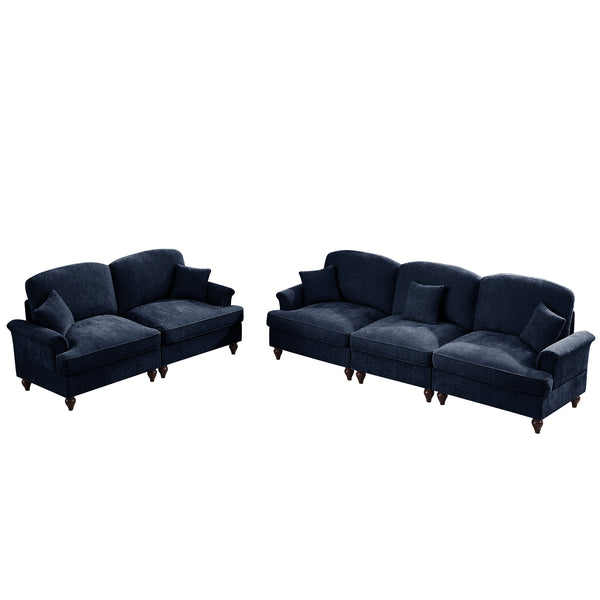 English Elm Classic 2-Piece Modular Sofa Set - Elegant Chenille Couch With Ruffled Skirts & Flared Arms, Blue W3041S00258