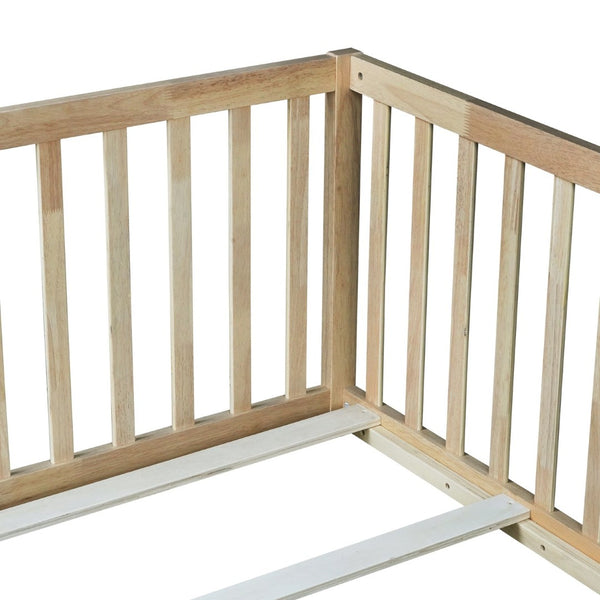 English Elm Twin House Frame Floor Bed Rubberwood with Roof Canopy and Safety Rails for Kids Natural W504P429539