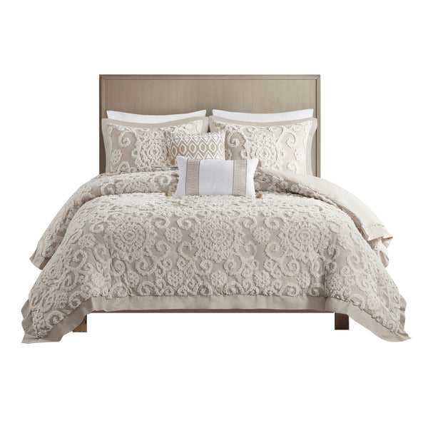 English Elm Cotton Suzanna Duvet Cover Mini Set Full/Queen — Tufted Medallion Chenille Embroidery, OEKO-TEX Certified taupe 17.32 L x 15.35 W x 5.51 H B03595778
