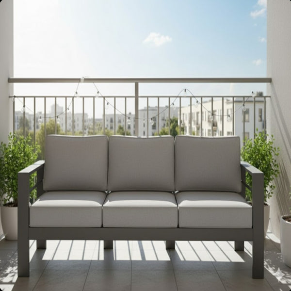 English Elm 75" Outdoor Iron Frame 3 Seat Patio Sofa with Olefin Cushions for Deck or Poolside Gray+Gray B082P455111