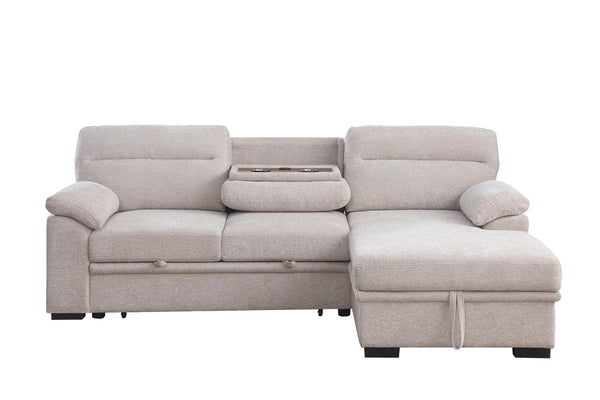 English Elm Kipling Chenille Sleeper Sectional with Storage Chaise and Built-in Usb Charging Beige B061S00833