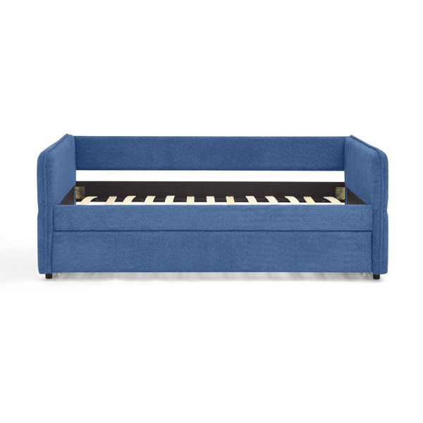 English Elm Daybed Boucle Upholstered Tufted Twin Trundle Sofa for Guest Bedroom Studio Lounge Blue W1413S00173