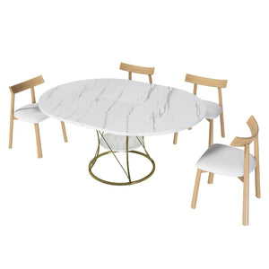 English Elm 43 Inch Foldable Mdf Dining Set with Pu Cushioned Solid Wood Chairs Space Saving White W2700S00139