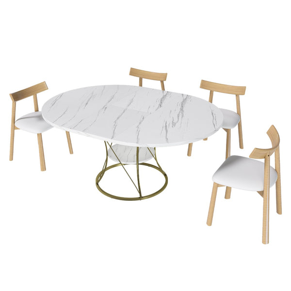English Elm 43 Inch Foldable Mdf Dining Set with Pu Cushioned Solid Wood Chairs Space Saving White W2700S00139