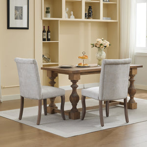 English Elm Upholstered Chenille Tufted Dining Chairs Set of 2 with Curved Wood Legs Club Style Beige W1143P457780