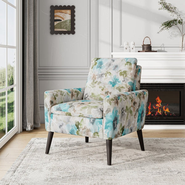 English Elm Enna Floral Upholstered Accent Armchair with Solid Wood Legs for Reading Nooks B127P409851