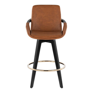 English Elm Fixed-height Swivel Counter Stools with Faux Leather Seats and Chrome Footrest Set of 2 B202S01802