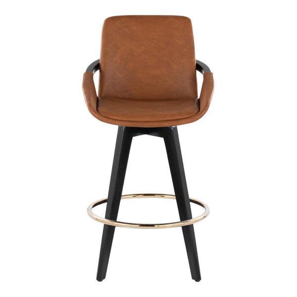 English Elm Fixed-height Swivel Counter Stools with Faux Leather Seats and Chrome Footrest Set of 2 B202S01802