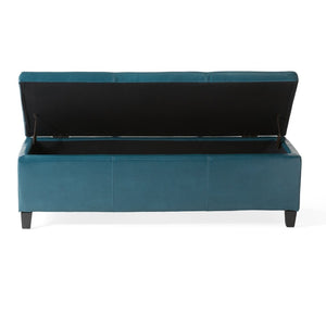 English Elm Upholstered Pu Leather Storage Ottoman with Solid Wood Legs Hinged Lid Bench Seat Teal N757P414088T
