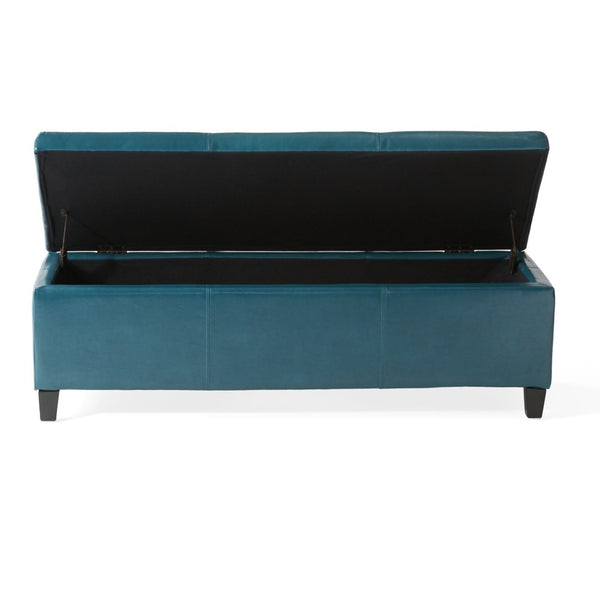 English Elm Upholstered Pu Leather Storage Ottoman with Solid Wood Legs Hinged Lid Bench Seat Teal N757P414088T