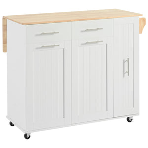 English Elm K&K Kitchen Island with Drop Leaf, Rolling Storage Cart with 3-Tier Pull-Out Organizer, Durable Wood Countertop White WF531421AAW