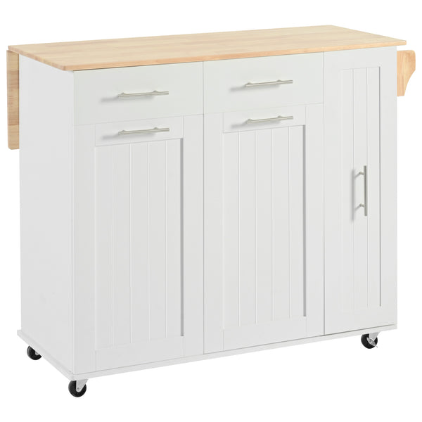 English Elm K&K Kitchen Island with Drop Leaf, Rolling Storage Cart with 3-Tier Pull-Out Organizer, Durable Wood Countertop White WF531421AAW