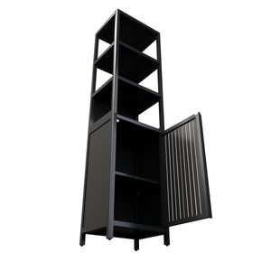 English Elm BLACK Bamboo Tall Slim Cabinet with Shutter Door, 3-Tier Freestanding Linen Tower for Kitchen Bath 39x18x9" W2207P272658