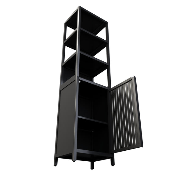 English Elm BLACK Bamboo Tall Slim Cabinet with Shutter Door, 3-Tier Freestanding Linen Tower for Kitchen Bath 39x18x9" W2207P272658