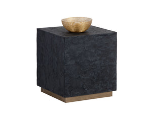Sunpan Newbury Concrete End Table - Black Slate Effect Finish with Elegant Brass Base for Modern Decor
