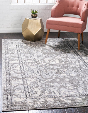 Unique Loom La Jolla Vintage Machine Made Border Rug Gray, Silver/Ivory 8' 0" x 11' 0"