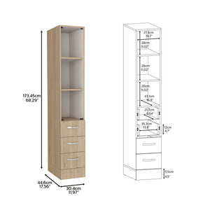 English Elm Linen Storage Cabinet with 3 Shelves & 4 Drawers, Light Pine/White Finish, Compact Modern Design B097S00129
