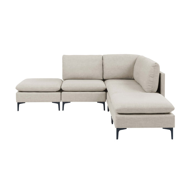 English Elm Linen Upholstered Sectional Sofa with Black Metal Legs Mid-century Modern Living Room Almond B2748S00099
