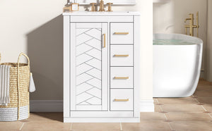 English Elm 24" Modern Bathroom Vanity With Integrated Sink, Soft-Close Drawers, Stylish Gold Hardware Finish N710P341038K