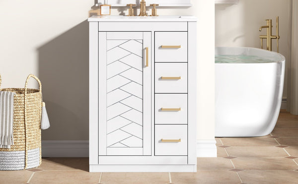 English Elm 24" Modern Bathroom Vanity With Integrated Sink, Soft-Close Drawers, Stylish Gold Hardware Finish N710P341038K