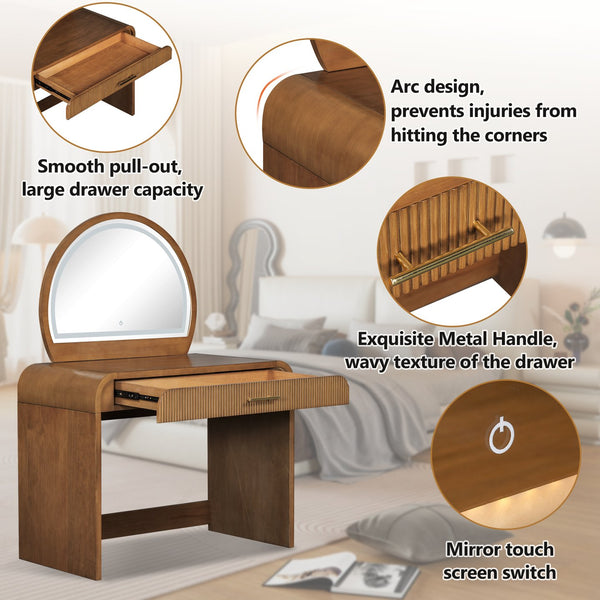 English Elm 39" Makeup Vanity Table with Touchscreen LED Mirror, Sleek Dressing Table with Drawer and Glass Top - Durable Rubberwood, Fast Assembly Espresso N704P196658P