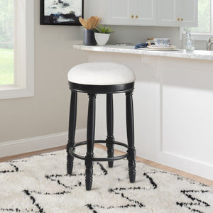 English Elm AGODY 26" Counter Height Swivel Bar Stools Set of 2 with Upholstered Seats and Sturdy Rubberwood Frame Black W2170P208076
