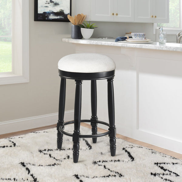 English Elm AGODY 26" Counter Height Swivel Bar Stools Set of 2 with Upholstered Seats and Sturdy Rubberwood Frame Black W2170P208076