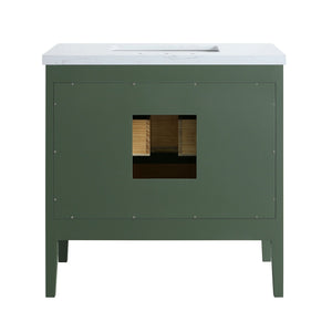 English Elm Fully Assembled 36" Green Bathroom Vanity With Solid Wood, Carrara Marble Top & Soft-Close Features W1826P308980