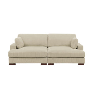 English Elm Large Corduroy Chaise Loveseat with Extended Leg Support for Relaxed Living Rooms Beige B2748S00008
