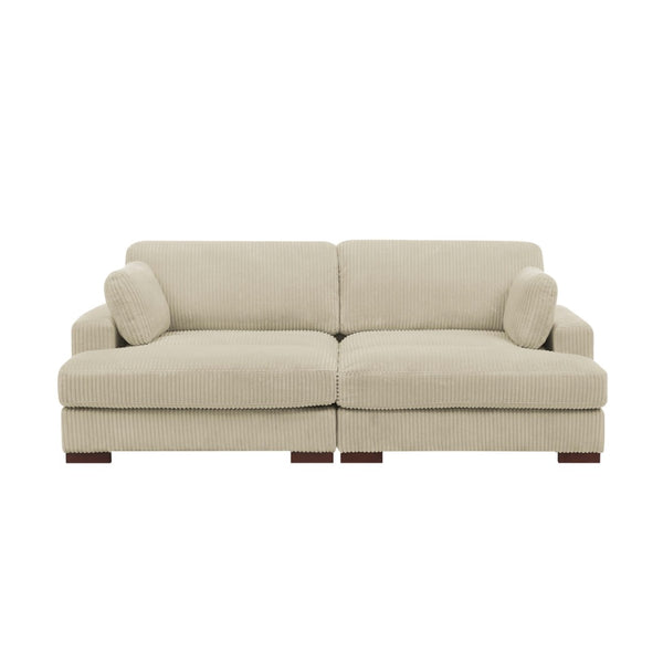 English Elm Large Corduroy Chaise Loveseat with Extended Leg Support for Relaxed Living Rooms Beige B2748S00008