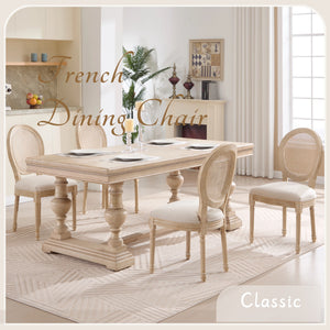 English Elm French Country Dining Chairs Set Of 2 - Upholstered Rattan Back, Elegant Carved Design For Home Use W3426P324257