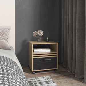 English Elm Vance 20" High One Drawer Nightstand on Casters with Shelf, Mobile Storage, Natural Oak Finish B200P253742