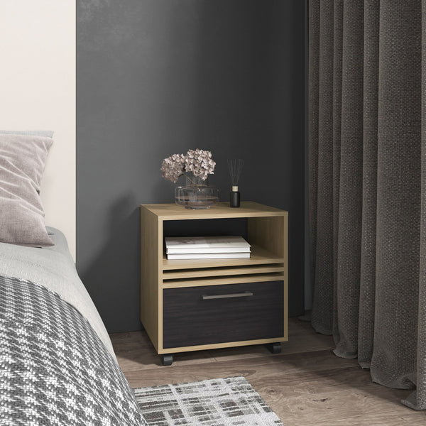 English Elm Vance 20" High One Drawer Nightstand on Casters with Shelf, Mobile Storage, Natural Oak Finish B200P253742