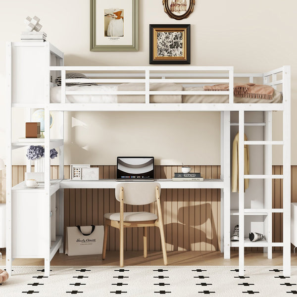 English Elm Metal Loft Bed With L-Shaped Desk & Ample Storage - Full-Size Heavy Duty Bed For Kids & Teens W1580S00067