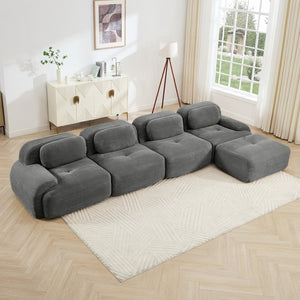English Elm 4-seat Modular Corduroy Sectional Sofa with Curved Armrests for Living Rooms Grey W714S01271