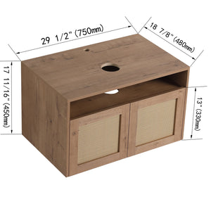 English Elm 30" Imitative Oak Wall-Mount Vanity Cabinet, 2 Soft-Close Doors, Scratch & Water-Resistant Plywood Finish W999P342103