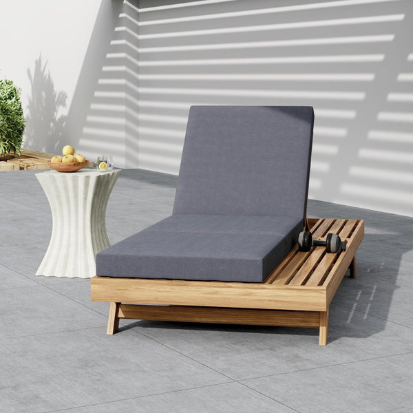 English Elm Lounge Chaise Outdoor Acacia Wood Slatted Frame with Water Resistant Cushion Resort Style Dark Gray,Light Brown N770P442L26G