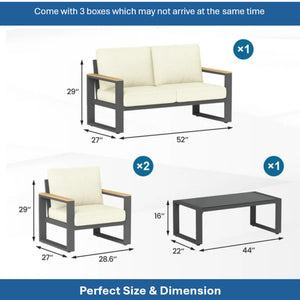English Elm All-weather Aluminum Patio Conversation Set with Deep Cushions and Tempered Glass Table Beige+Grey B082S00117