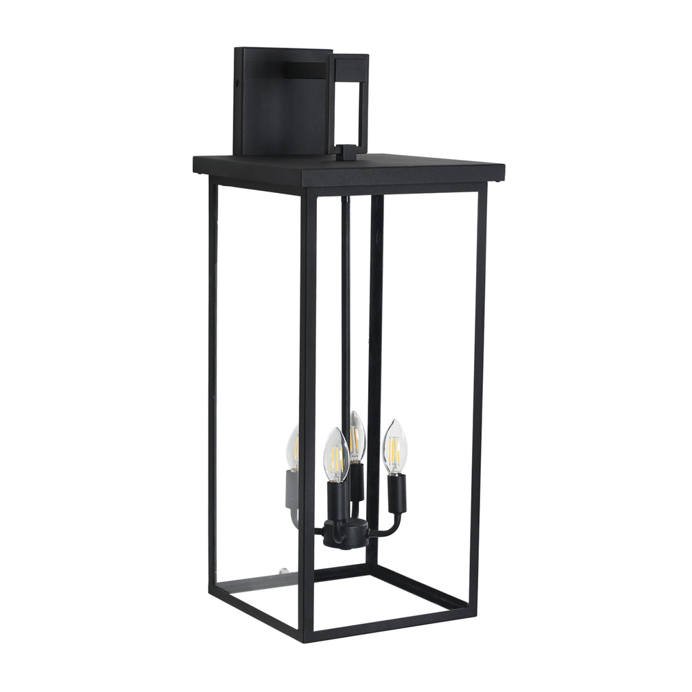 English Elm 30"(H) Elegant 4-Light Black Outdoor Wall Lantern Sconce Frosted Glass Weatherproof Porch Light W2312P374781