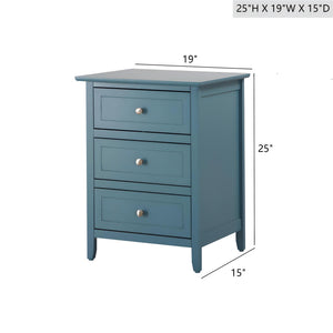 English Elm Teal Compact Nightstand with 3 Drawers for Modern Bedrooms — Vibrant Teal, Space-Saving, Sturdy Design B078112153