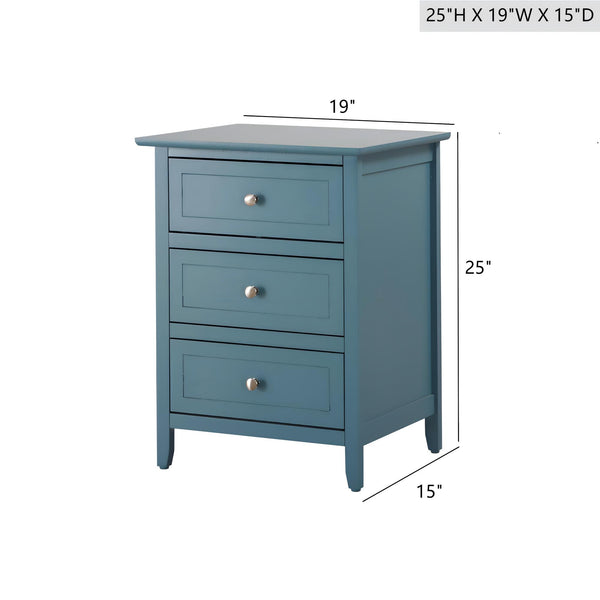 English Elm Teal Compact Nightstand with 3 Drawers for Modern Bedrooms — Vibrant Teal, Space-Saving, Sturdy Design B078112153