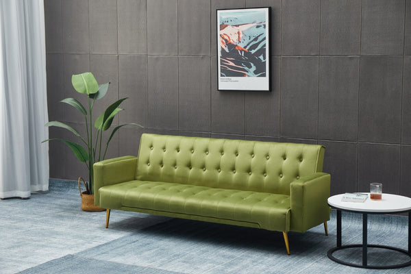 English Elm Sofa Bed Velvet Upholstered Convertible with Gold Metal Legs for Studio Spaces Army Green B205P246432