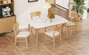 English Elm [video] 5 Piece Mid-century Rubberwood Dining Set with Cushioned Chairs for Modern Homes Light Beige,White+Oak N759S005002K