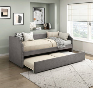 English Elm Modern Upholstered Daybed with Pull Out Trundle Nailhead Trim Twin Guest Room Piece Dark Gray B011P256301