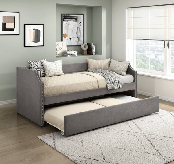 English Elm Modern Upholstered Daybed with Pull Out Trundle Nailhead Trim Twin Guest Room Piece Dark Gray B011P256301