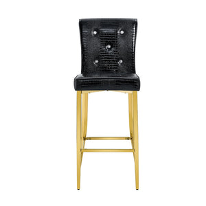 English Elm A Set of 2 Crocodile Embossed Pvc Barstools with Crystal Clasp Detail for Home Bars Black W3875P383116