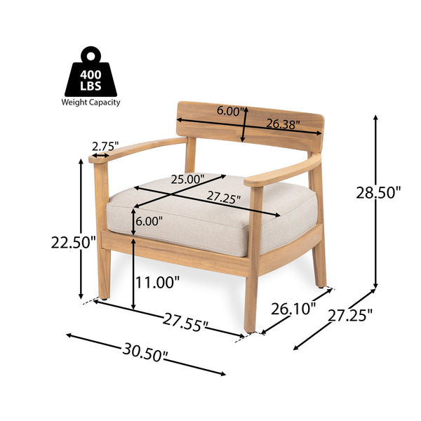 English Elm Christopher Knight Home® - Mallorca Acacia Wood Club Chair With Plush Cushion – Stylish Outdoor Seating For Patios & Gardens N775P263954T