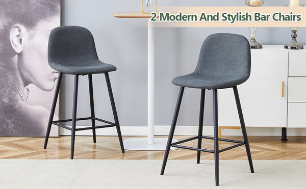 English Elm Modern Quilted Pu Leather Barstools Set of Two with Black Metal Legs for Kitchen Islands W1151P242028